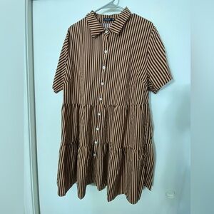 SHEIN Burnt orange and black vertical striped button front smock dress